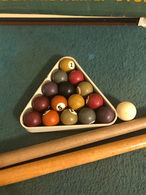 Vintage Tudor Pool Table Complete Set With Balls Triangle and 